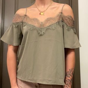 Green lace off the shoulder top - size medium